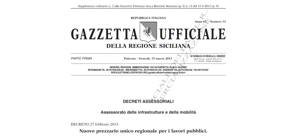 Pubblicato in GURS il Nuovo prezzario unico per i lavori pubblici della Regione Siciliana.