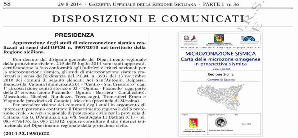 Pubblicata in G.U.R.S l’approvazione degli studi di Microzonazione Sismica (OPCM 3907/2010) – Regione Siciliana