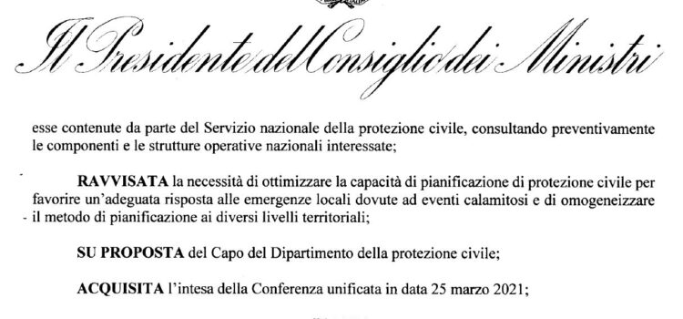 Pubblicati gli Indirizzi per la predisposizione dei piani di protezione civile ai diversi livelli territoriali.